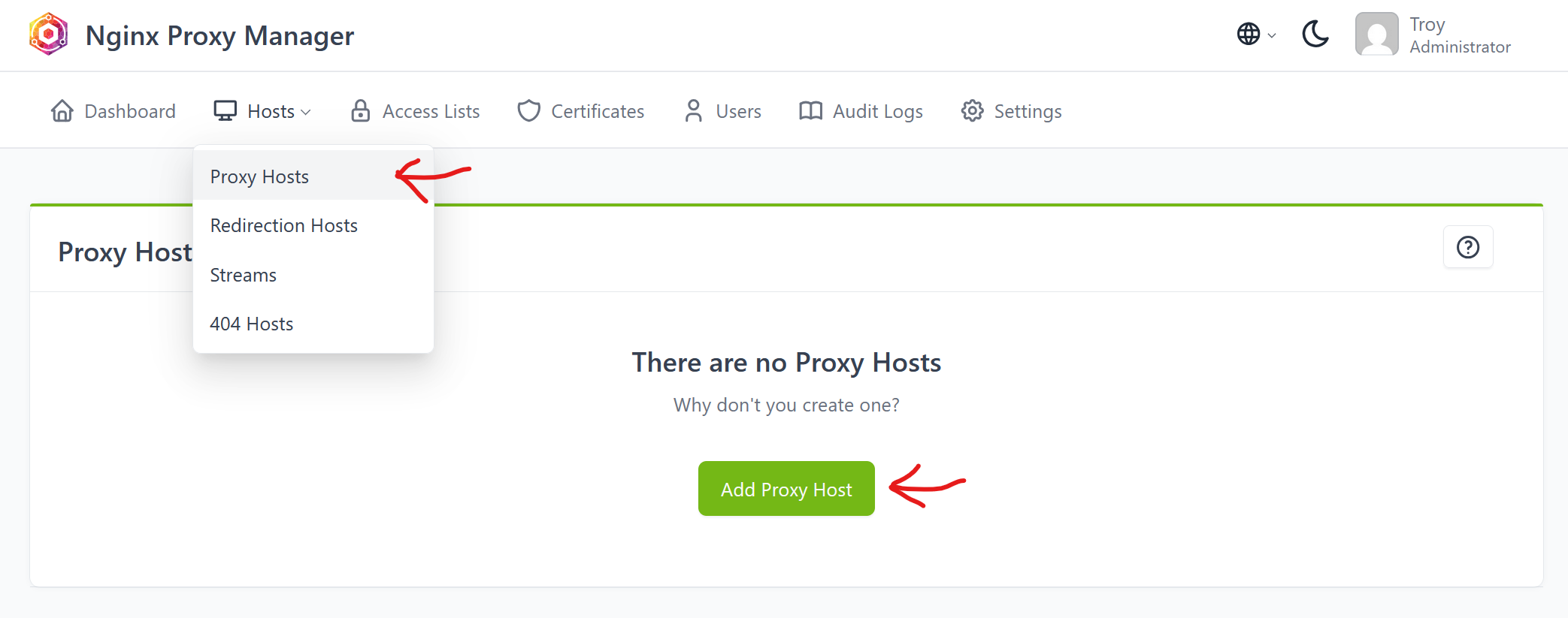 Adding proxy host