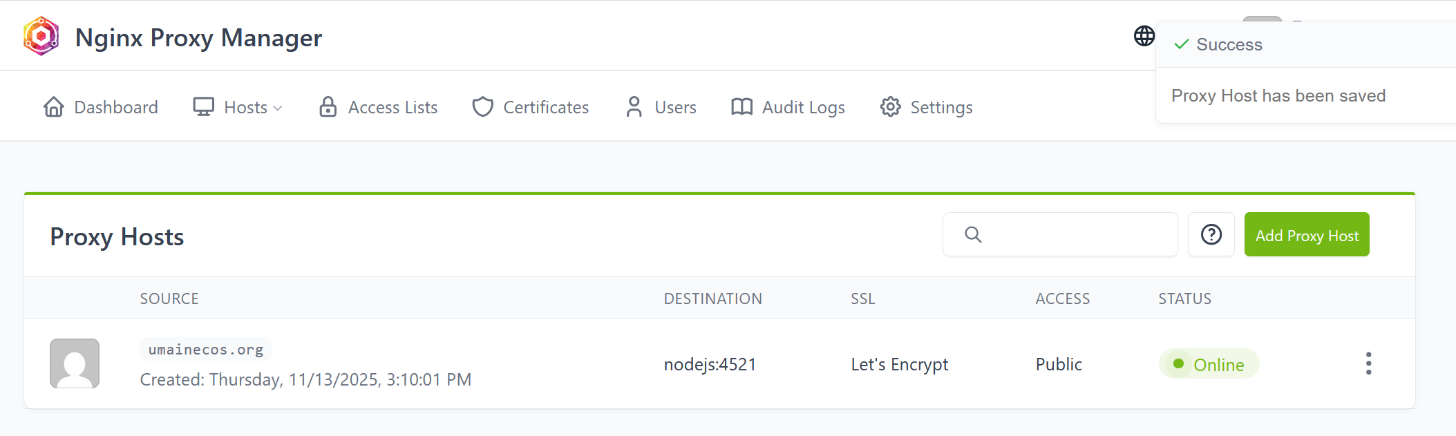 Completed proxy configuration
