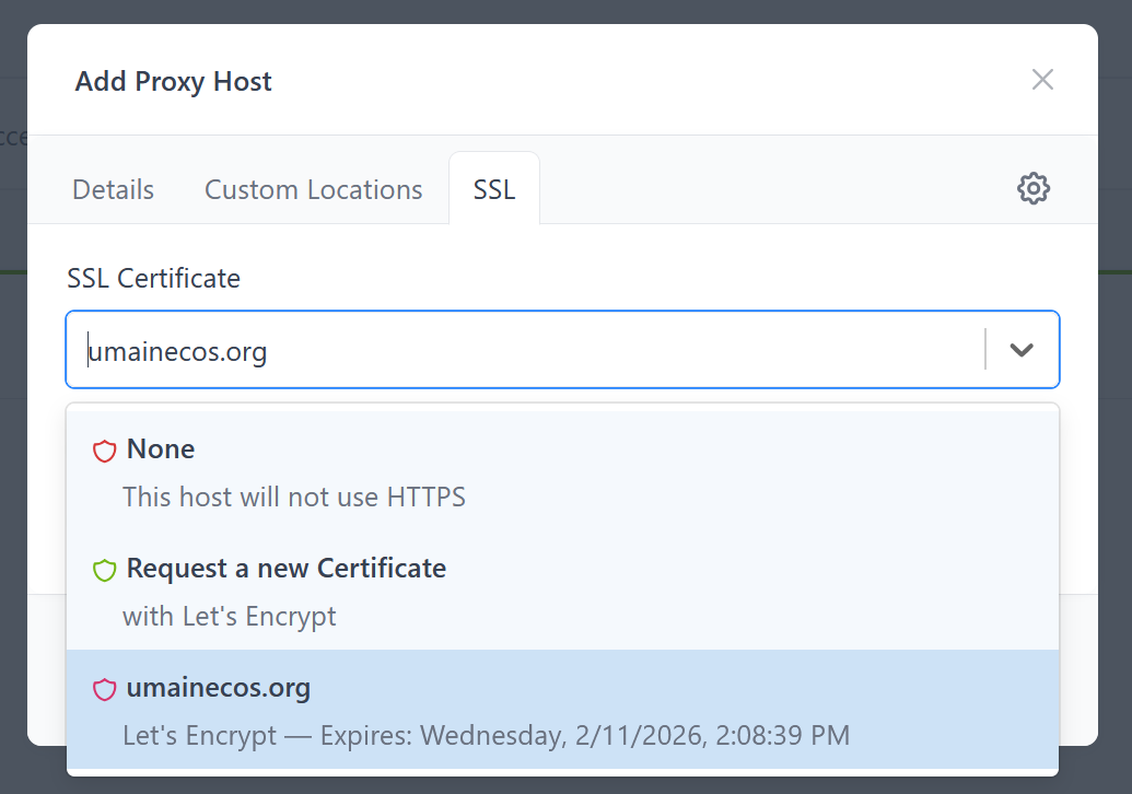 Selecting SSL certificate